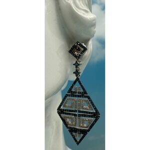 RARITIES 1cttw GENUINE‎ BLUE & WHITE DIAMOND DANGLE "TATTOO" EARRINGS - $730